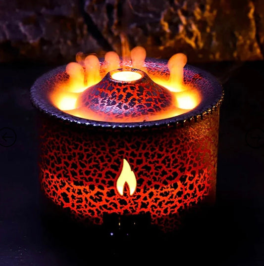Volcano-shaped humidifier with mist and flame light”