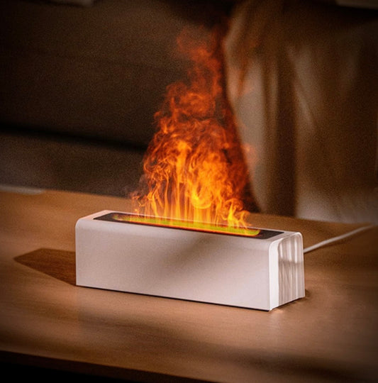 LED humidifier with flame light and aromatherapy mist
