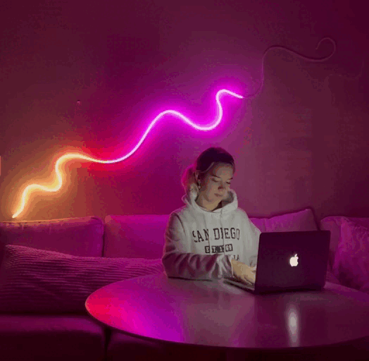 Neon around doors, posters, or wall art adds instant visual interest